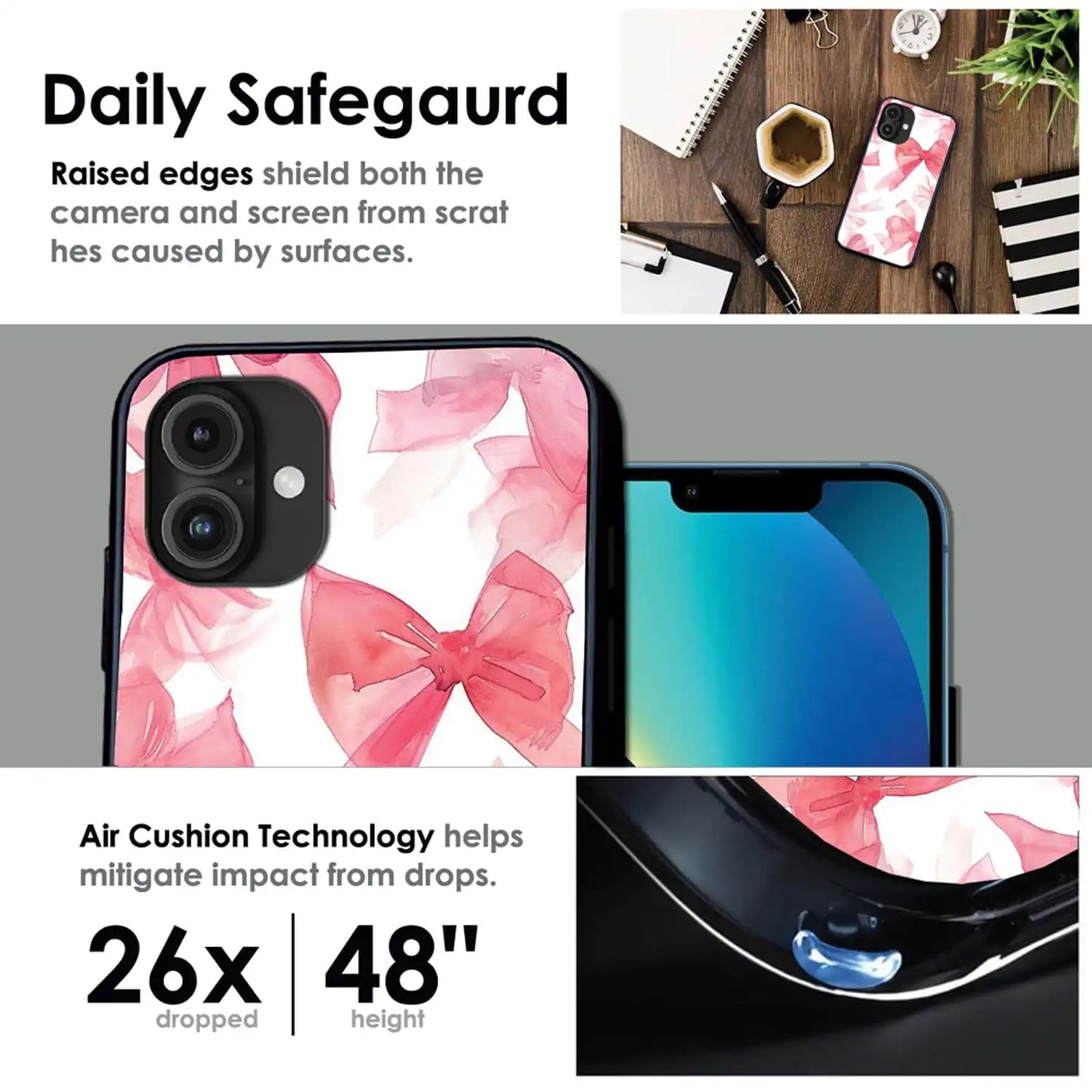 Cute Pink Bows - Glossy Metal Silicone Case For Apple iPhone Models