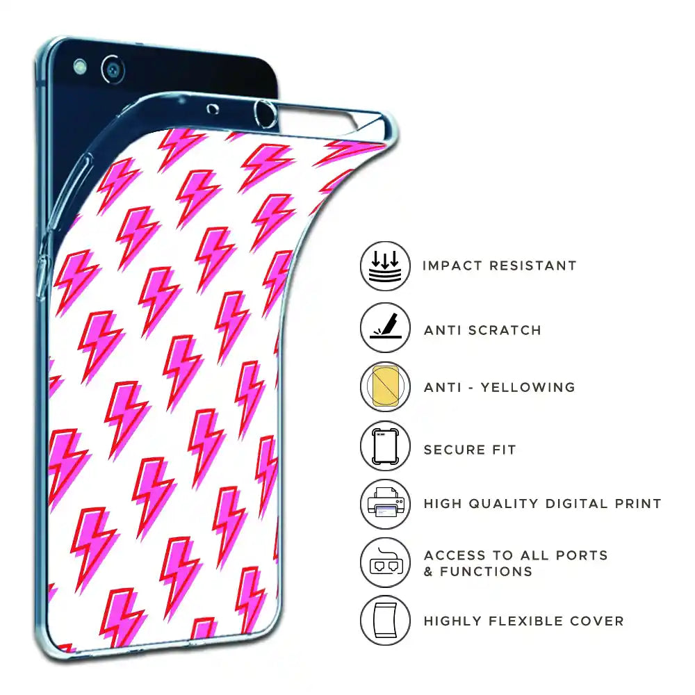 Pink Lightning Bolts - Clear Printed Silicone Case For Apple iPhone Models