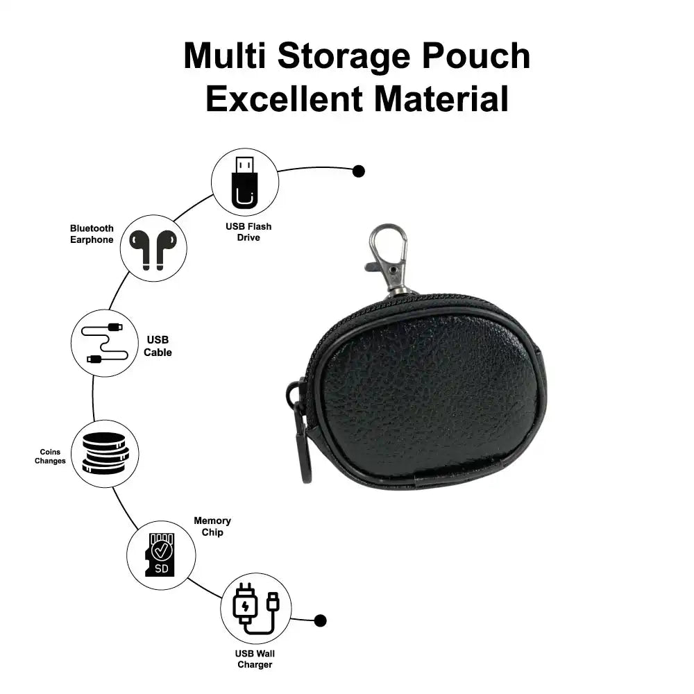Premium Leather Keychain Coin Pouch Case with Zipper & Clip Hook Infographic