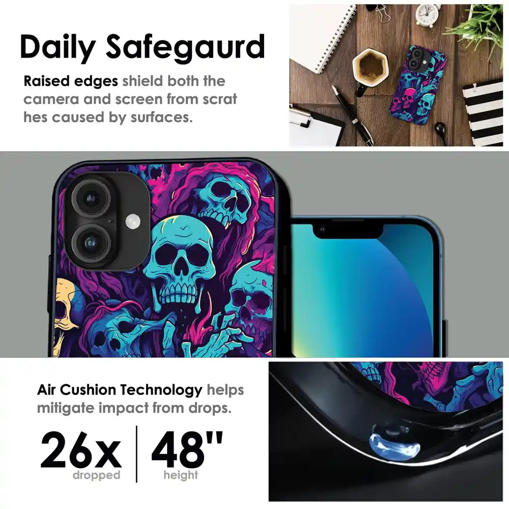 'Skull Glow - Glossy Metal Silicone Case For Apple iPhone Infographic