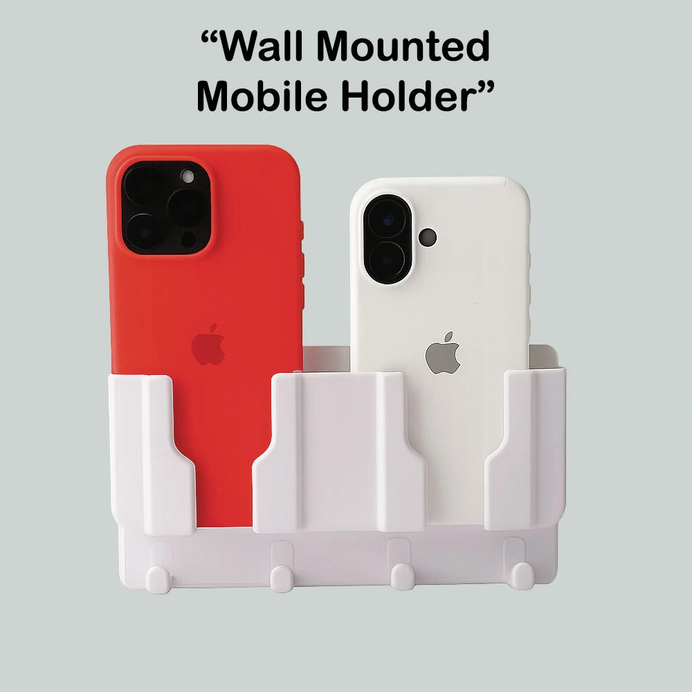 Wall Mounted Mobile Stand and Key Organizer – Dual Phone Holder with Hooks