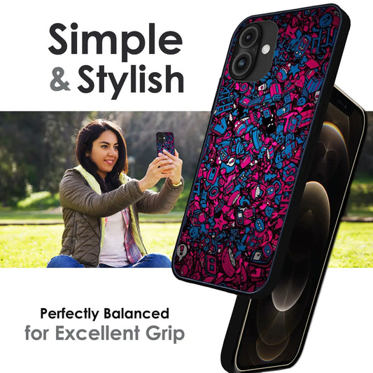 Doodle Chaos Design - Glossy Metal Silicone Case For Apple iPhone Infographic