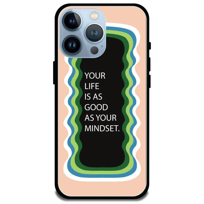 'Stay Positive, Better Days Are On Their Way' Peach - Glossy Metal Silicone Case For Apple iPhone Models Apple iPhone 15 pro Max