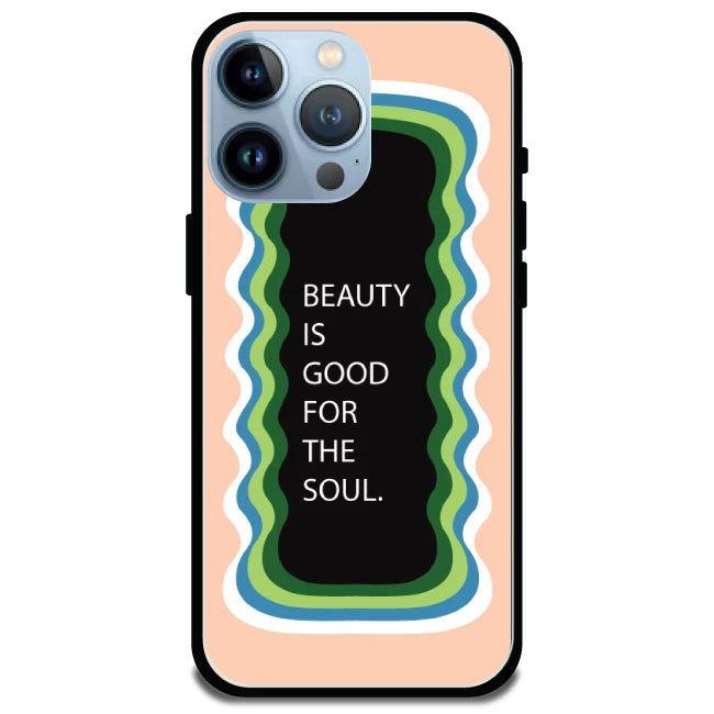 'Beauty Is Good For The Soul' Peach - Glossy Metal Silicone Case For Apple iPhone Models apple iphone 14 pro max