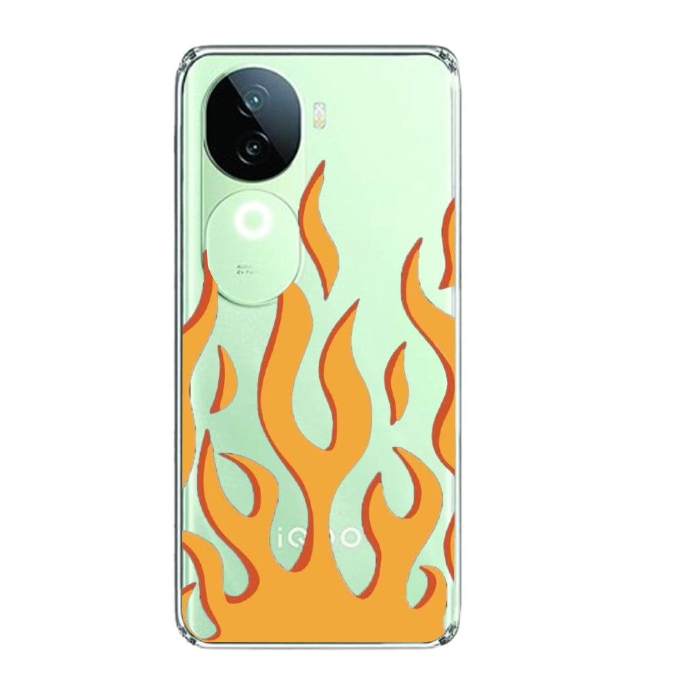 Orange Flames - Clear Printed Silicone Case For IQOO Infographic