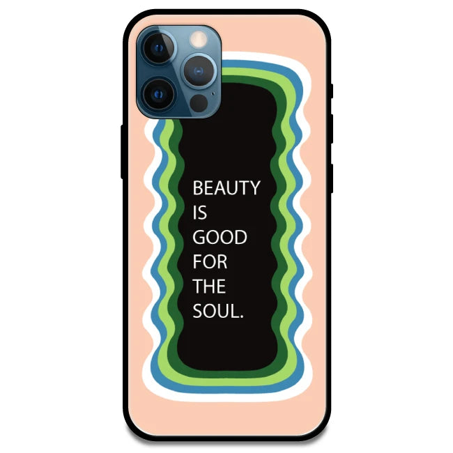 'Beauty Is Good For The Soul' Peach - Glossy Metal Silicone Case For Apple iPhone Models apple iphone 14 pro