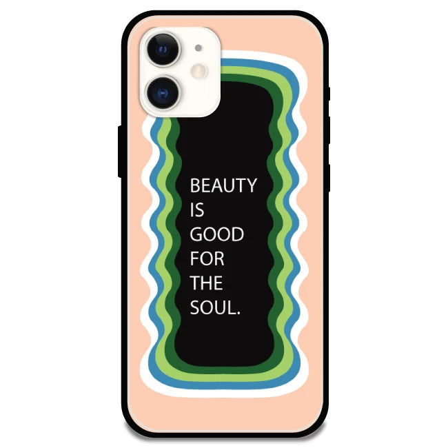 'Beauty Is Good For The Soul' Peach - Glossy Metal Silicone Case For Apple iPhone Models apple iphone 11