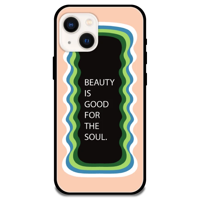 'Beauty Is Good For The Soul' Peach - Glossy Metal Silicone Case For Apple iPhone Models apple iphone 13