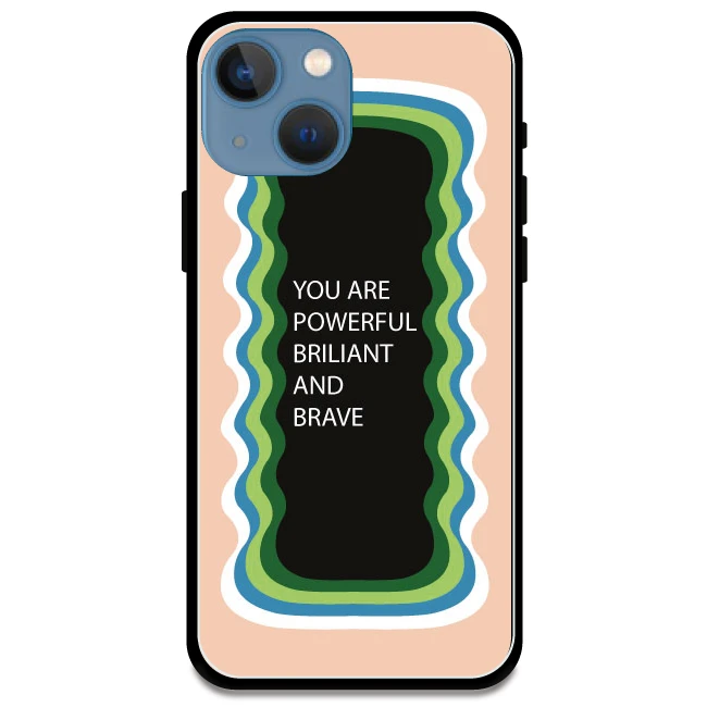 'You Are Powerful, Brilliant & Brave' Peach - Glossy Metal Silicone Case For Apple iPhone Models apple iphone 13 Mini