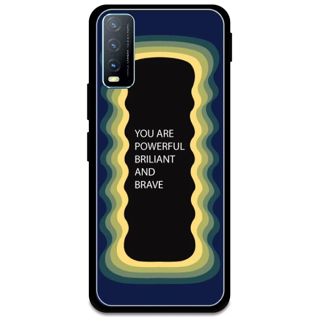 'You Are Powerful, Brilliant & Brave' - Dark Blue Glossy Metal Silicone Case For Vivo Models