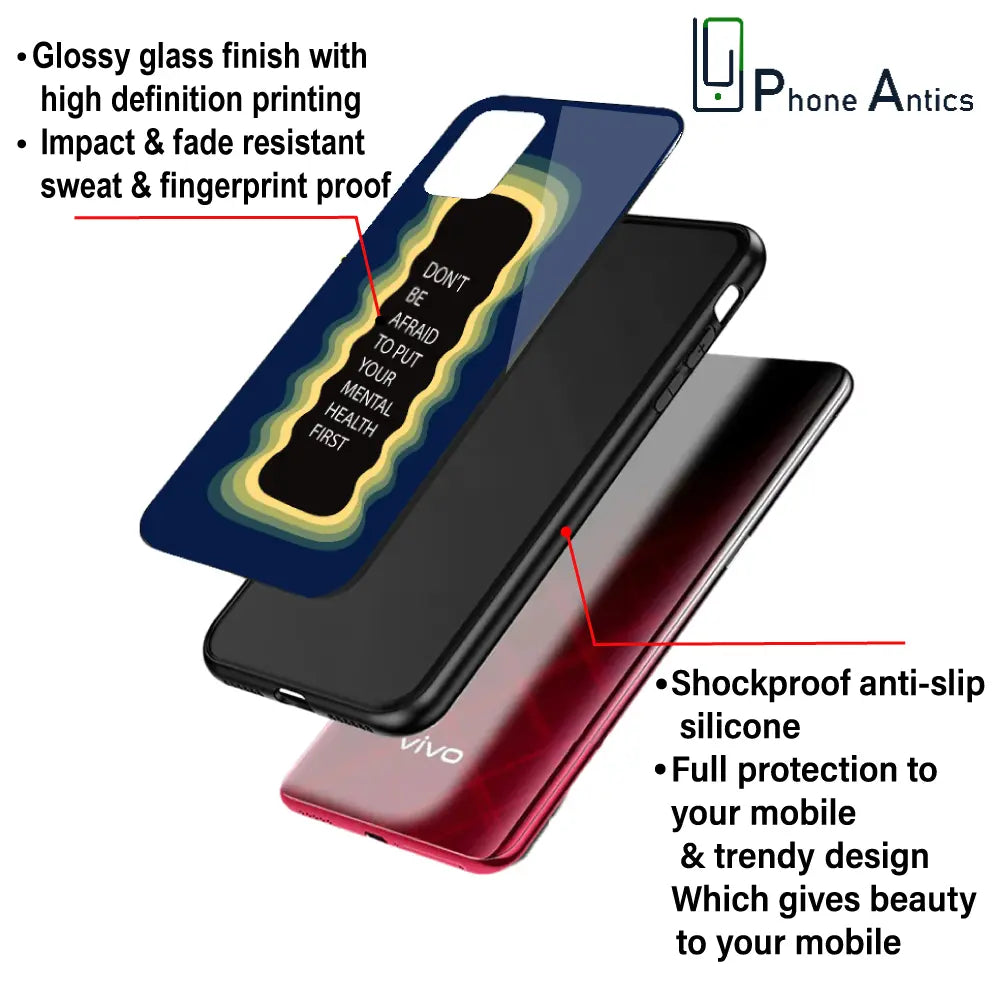 ''Don't be Afraid To Put Your Mental Health First' - Dark Blue Glass Case For Apple iPhone Infographic