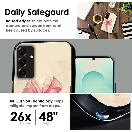 Pretty Pink Bow - Glossy Metal Silicone Case For Samsung Models