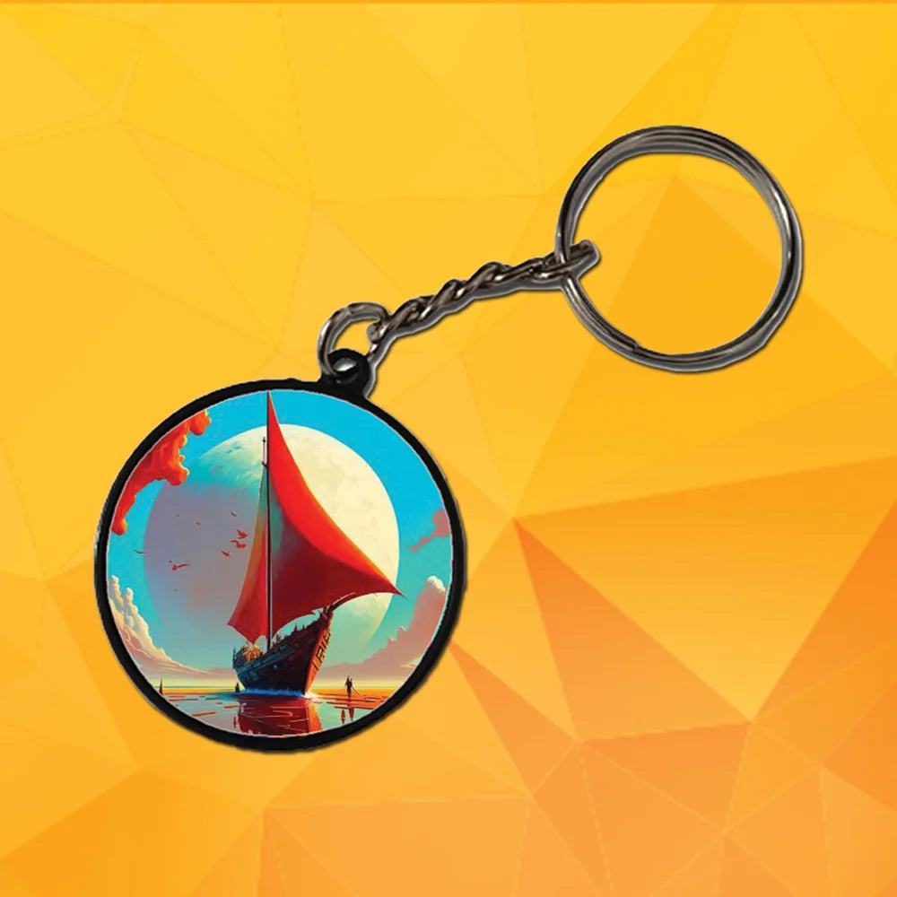 Orange Ship - Keychain With Black Border (Pack Of 2)