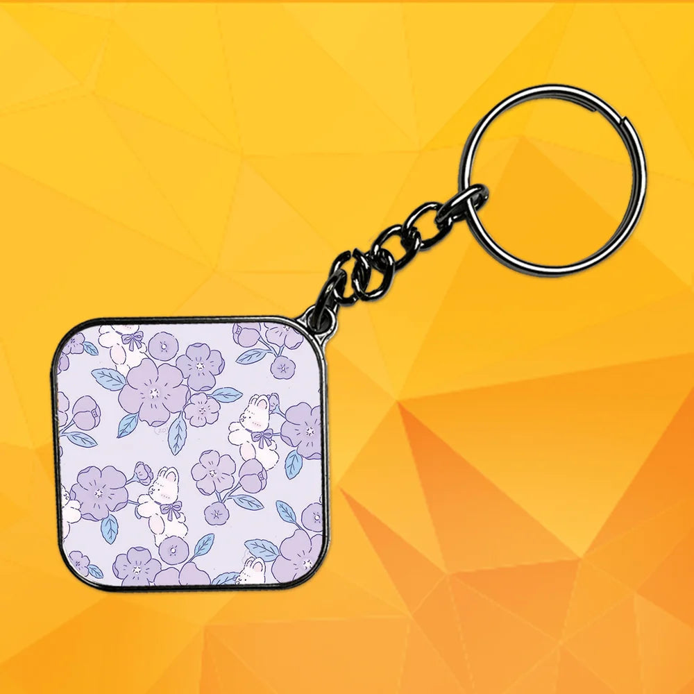 Cute Flower - Keychain With Silver Border (Pack Of 2)
