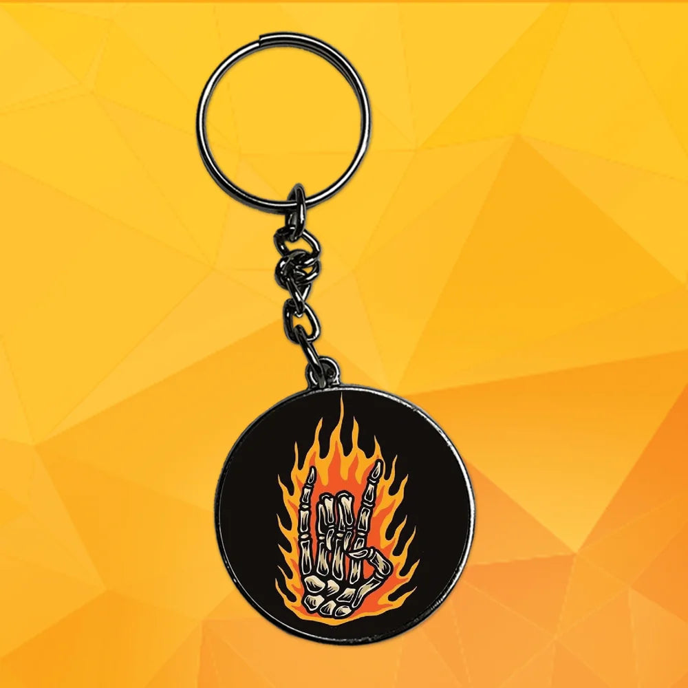 Rockstar Skeleton - Keychain With Silver Border (Pack Of 2)