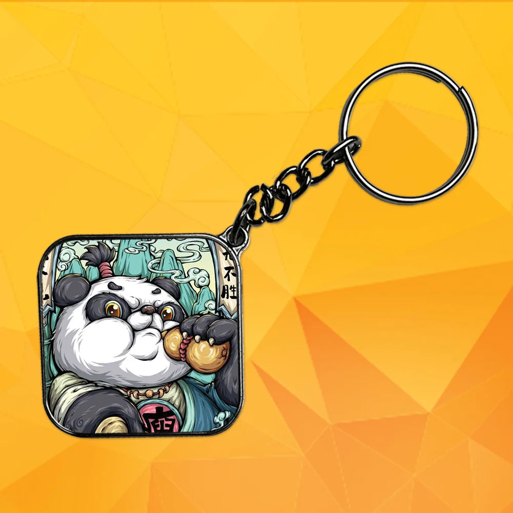 Panda King - Keychain With Silver Border (Pack Of 2)