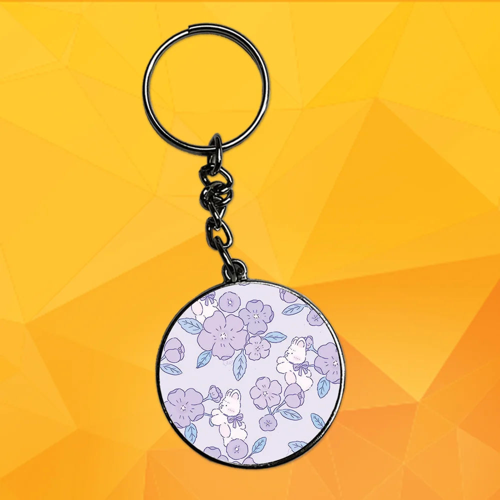 Cute Flower - Keychain With Silver Border (Pack Of 2)