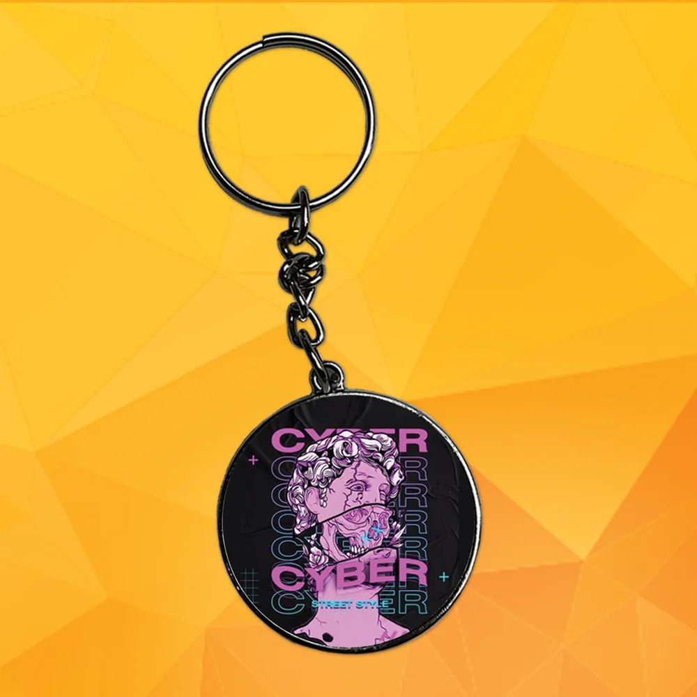 Cyber Street Style - Keychain With Silver Border (Pack Of 2)