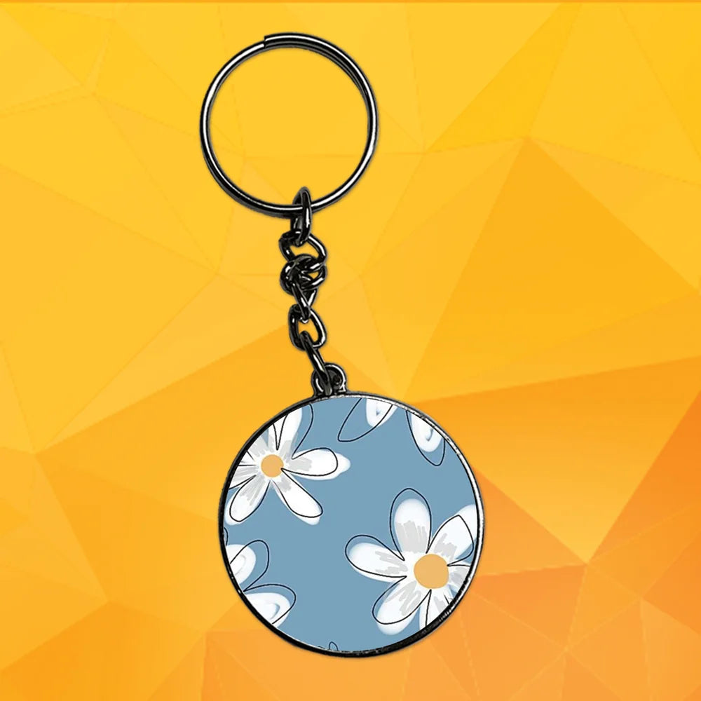 Large Daisies - Keychain With Silver Border (Pack Of 2)