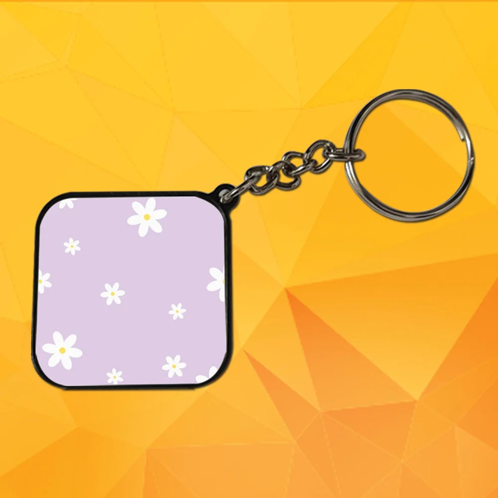 White Flower - Keychain With Black Border (Pack Of 2)
