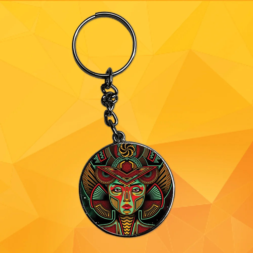 Colorful Psychedelic Art - Keychain With Silver Border (Pack Of 2)