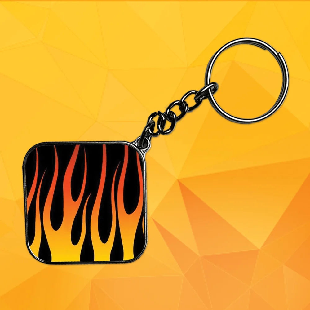 Flames - Keychain With Silver Border (Pack Of 2)