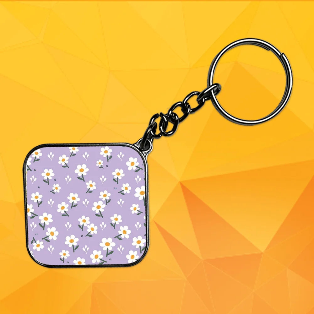 Daisies - Keychain With Silver Border (Pack Of 2)