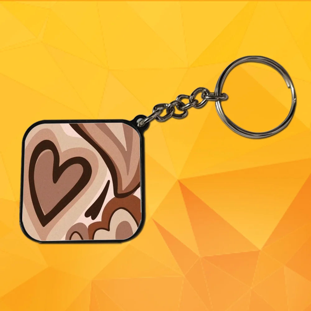 Brown Mini Hearts - Keychain With Black Border (Pack Of 2)
