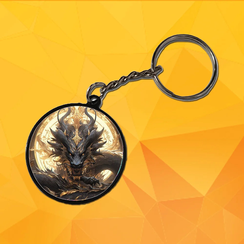 Black And Gold Dragon- Keychain With Black Border (Pack Of 2)
