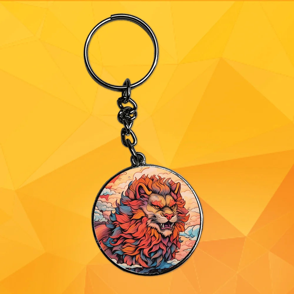 Lion - Keychain With Silver Border (Pack Of 2)
