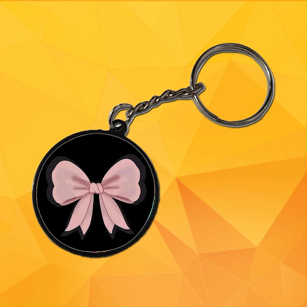 Pink bow - Keychain With Black Border (Pack Of 2)
