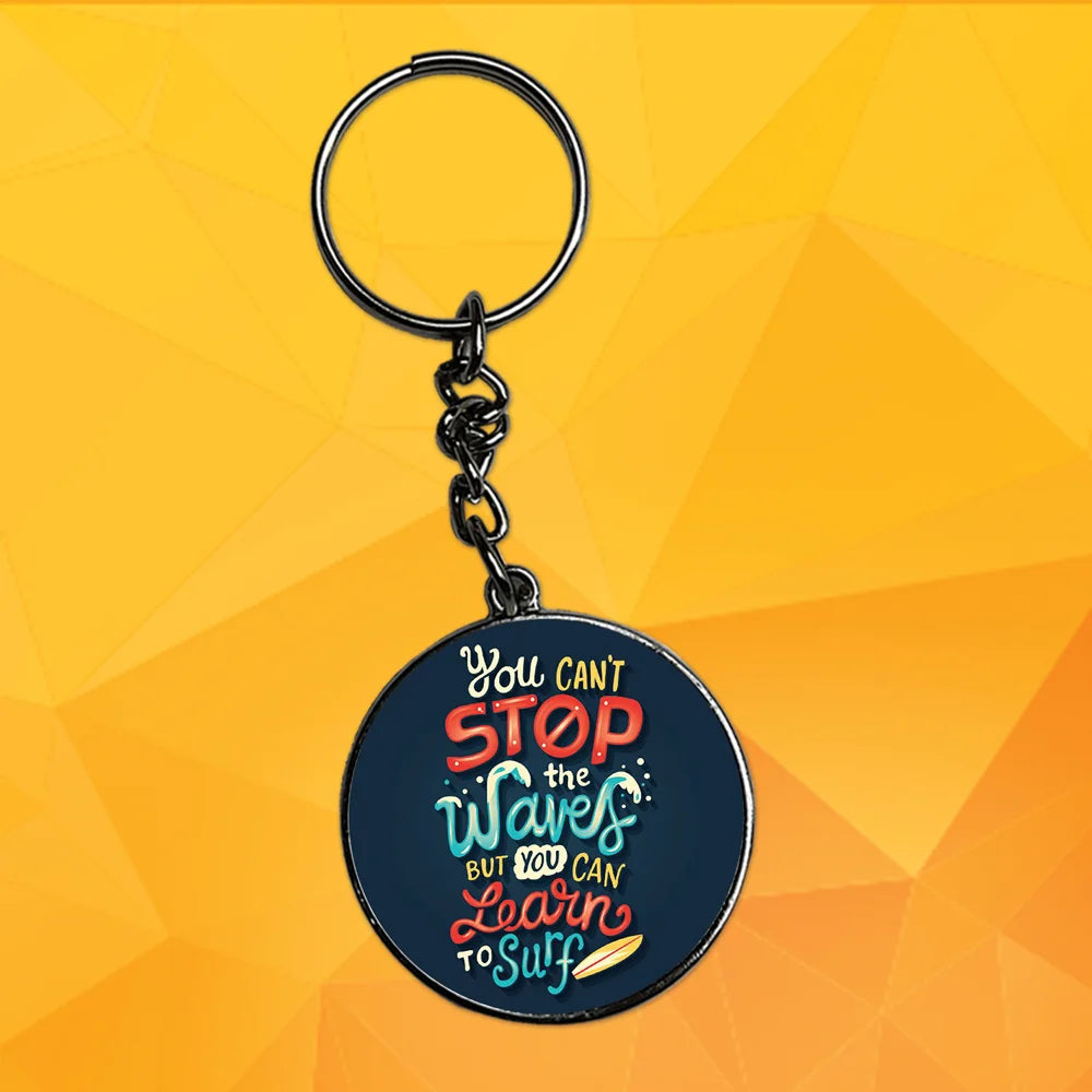 Learn To Surf - Keychain With Silver Border (Pack Of 2)