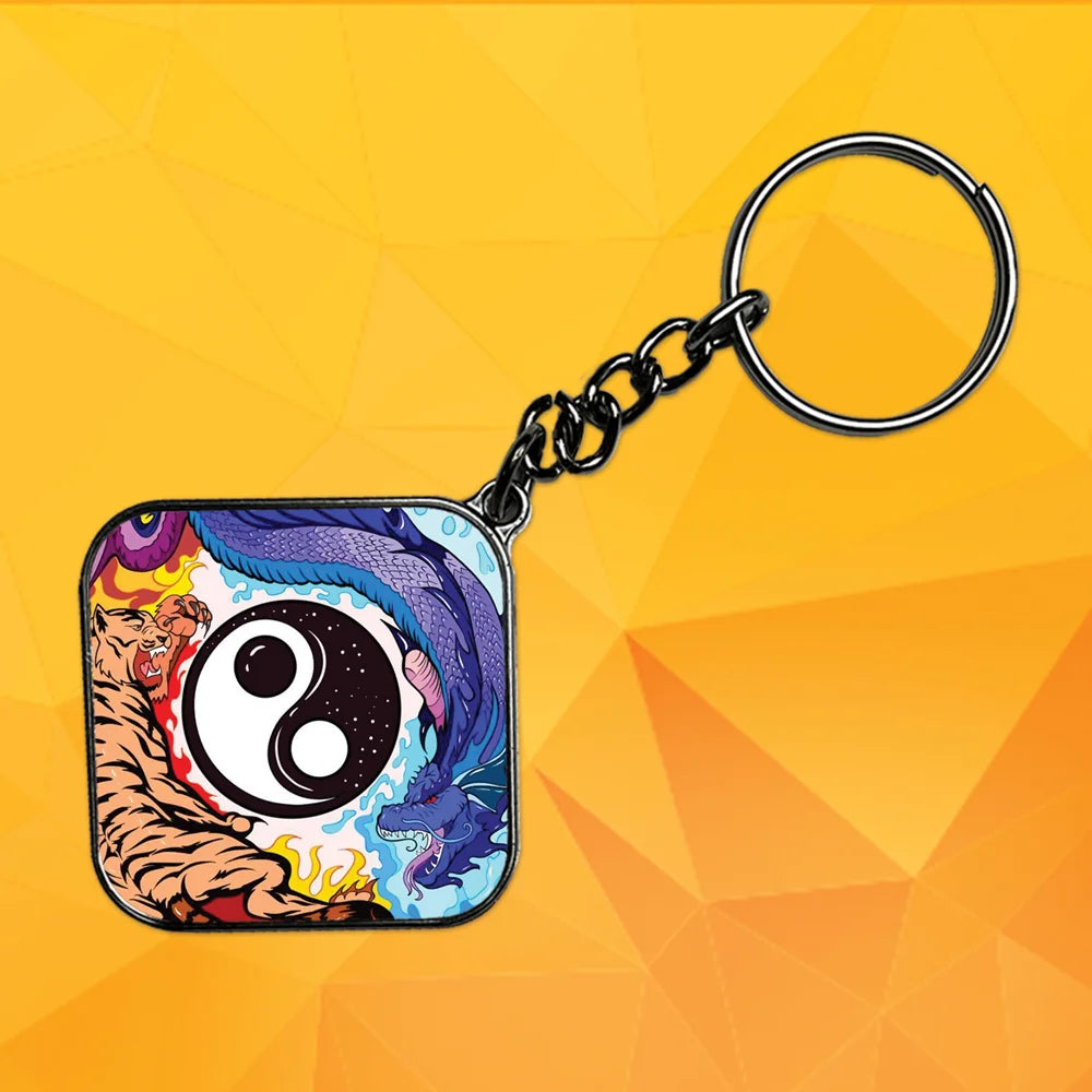 Ying Yang - Keychain With Silver Border (Pack Of 2)
