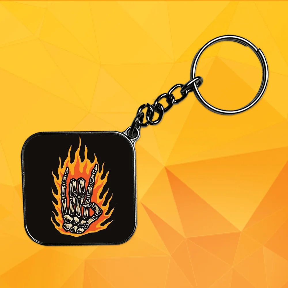 Rockstar Skeleton - Keychain With Silver Border (Pack Of 2)