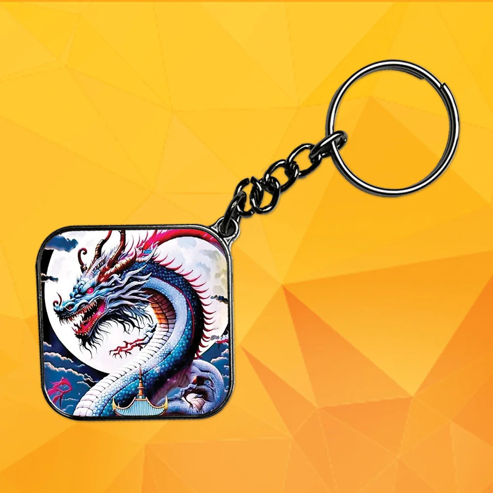 Blue Dragon - Keychain With Silver Border (Pack Of 2)
