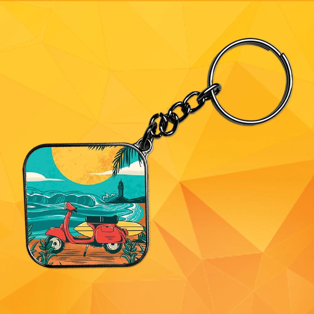 Beach Aesthetic - Keychain With Silver Border (Pack Of 2)