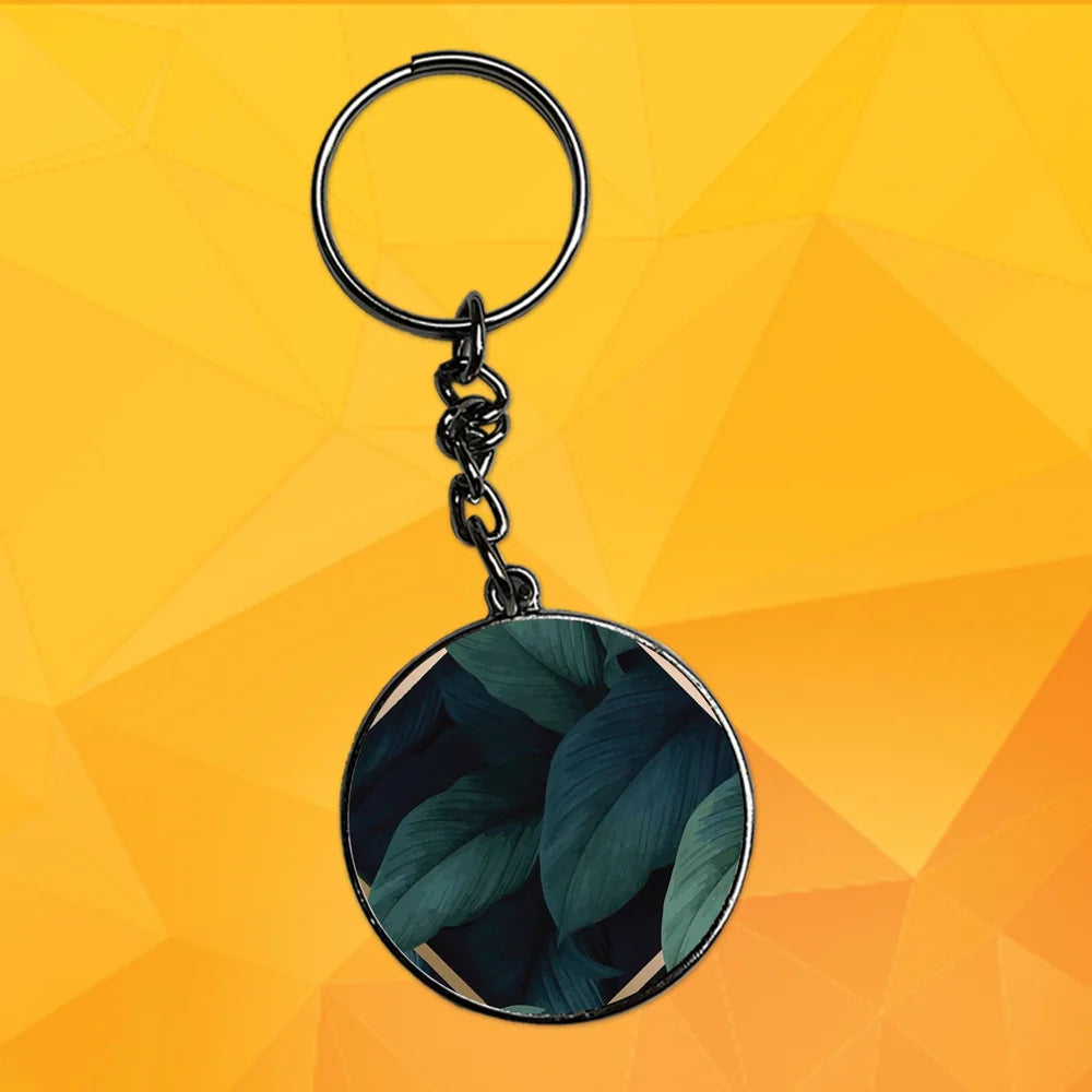 Leaves in a Square - Keychain With Silver Border (Pack Of 2)