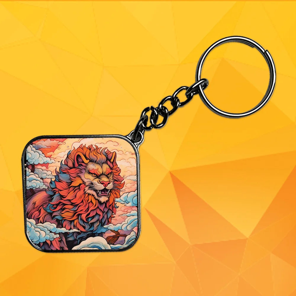 Lion - Keychain With Silver Border (Pack Of 2)