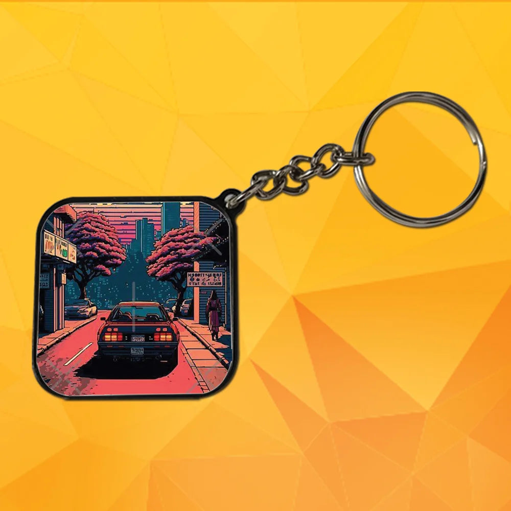 Retro City - Keychain With Black Border (Pack Of 2)
