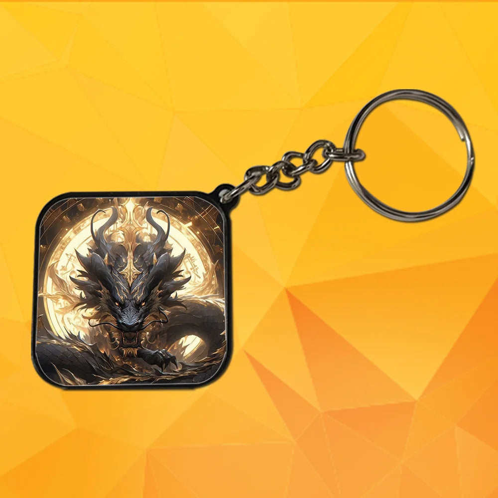 Black And Gold Dragon- Keychain With Black Border (Pack Of 2)