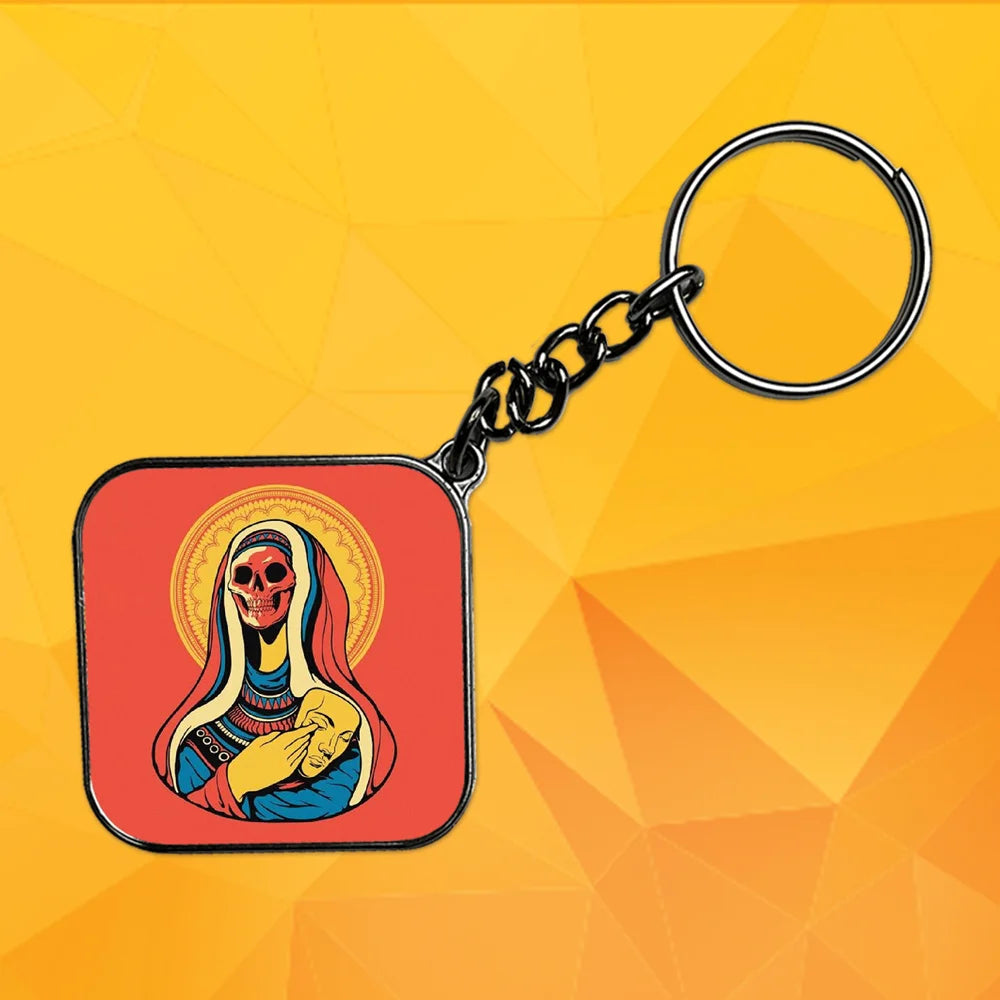 Skeleton Art - Keychain With Silver Border (Pack Of 2)
