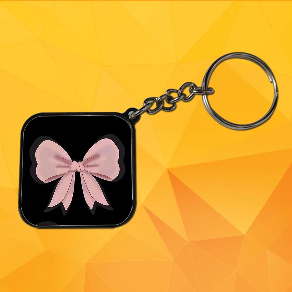 Pink bow - Keychain With Black Border (Pack Of 2)
