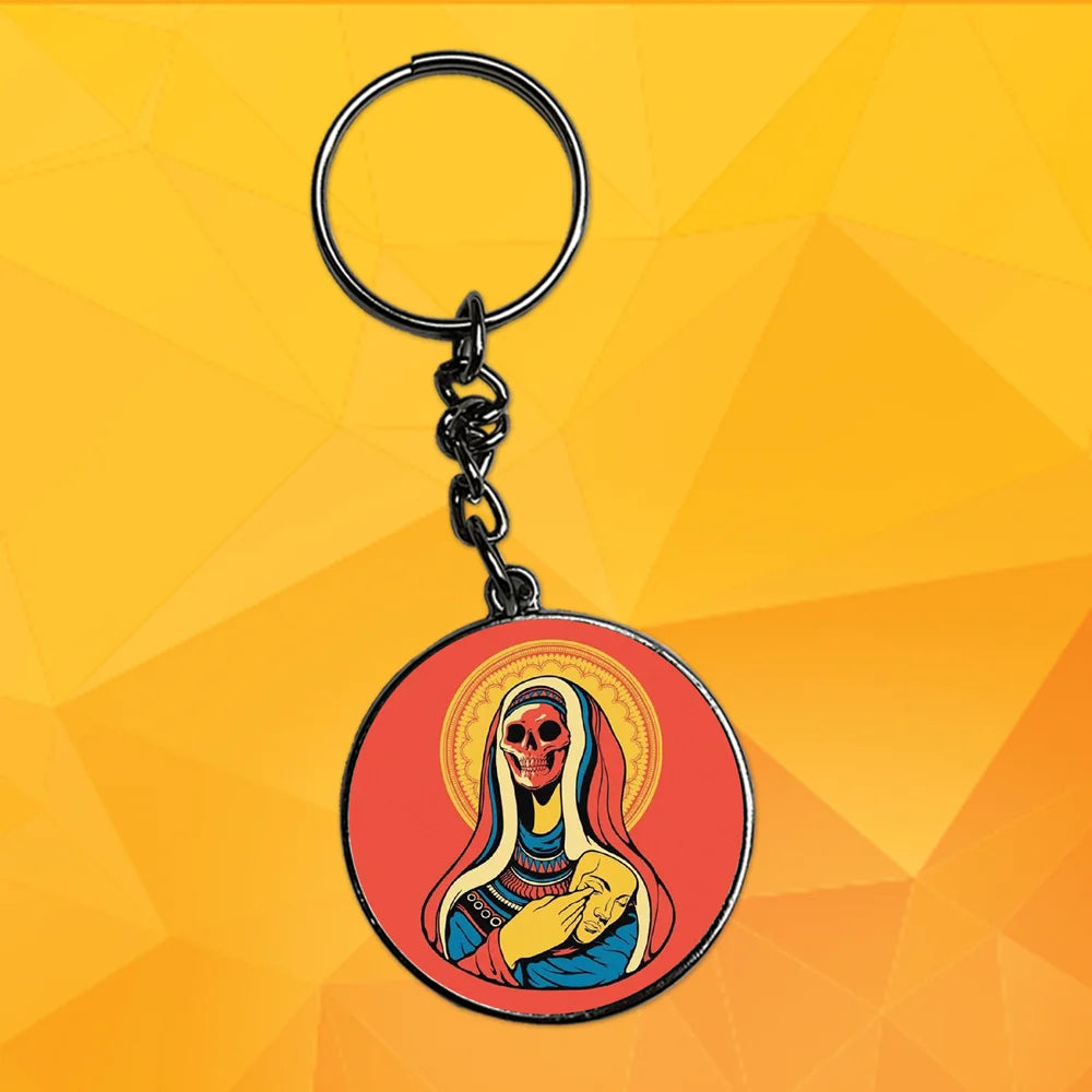 Skeleton Art - Keychain With Silver Border (Pack Of 2)