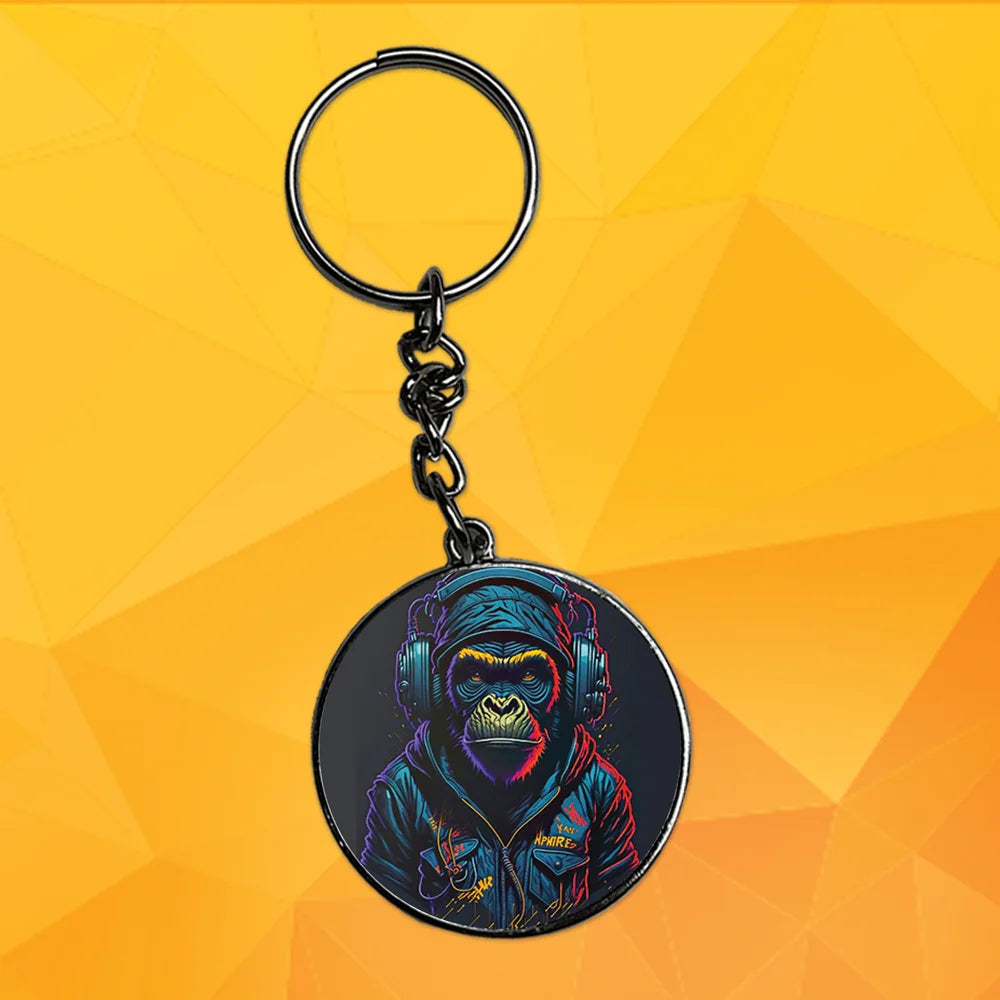 Monkey - Keychain With Silver Border (Pack Of 2)