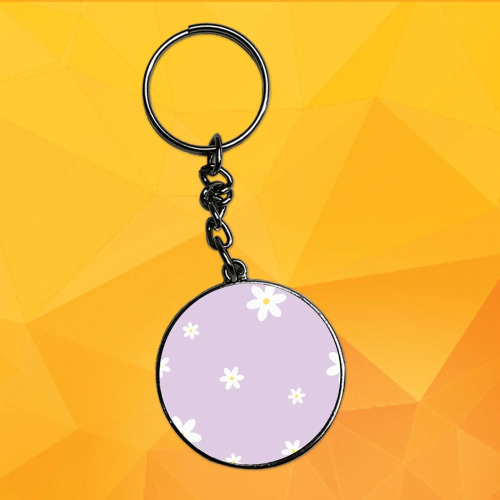 White Flower - Keychain With Silver Border (Pack Of 2)