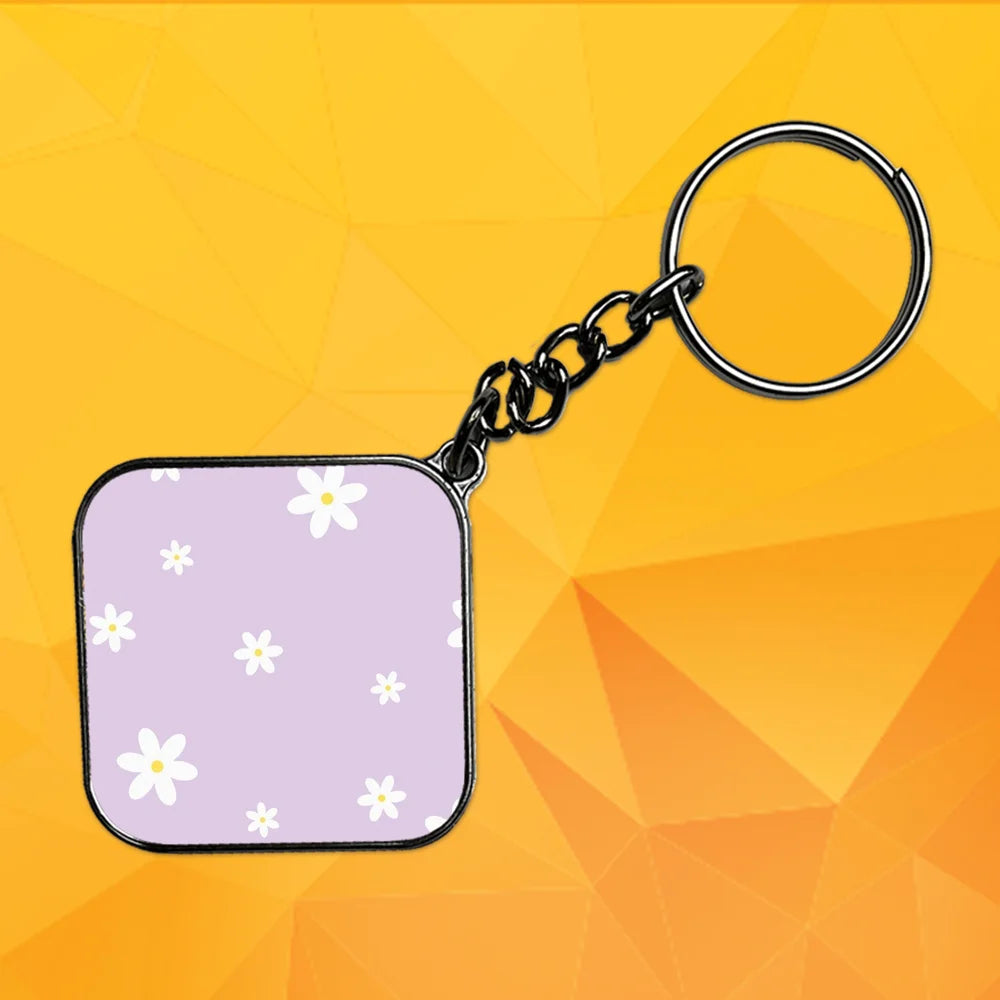 White Flower - Keychain With Silver Border (Pack Of 2)