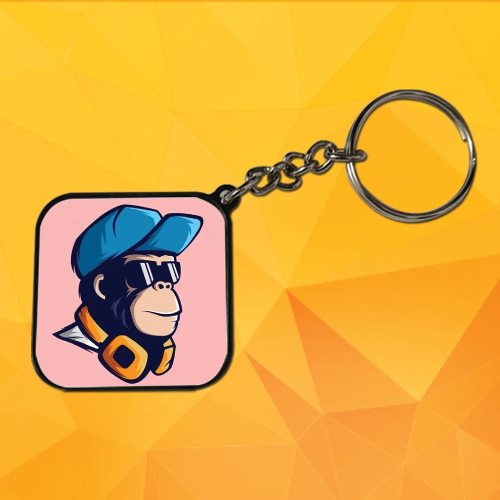 Monkey DJ - Keychain With Black Border (Pack Of 2)