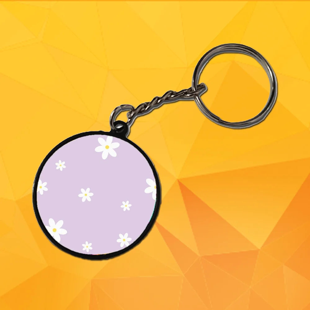 White Flower - Keychain With Black Border (Pack Of 2)
