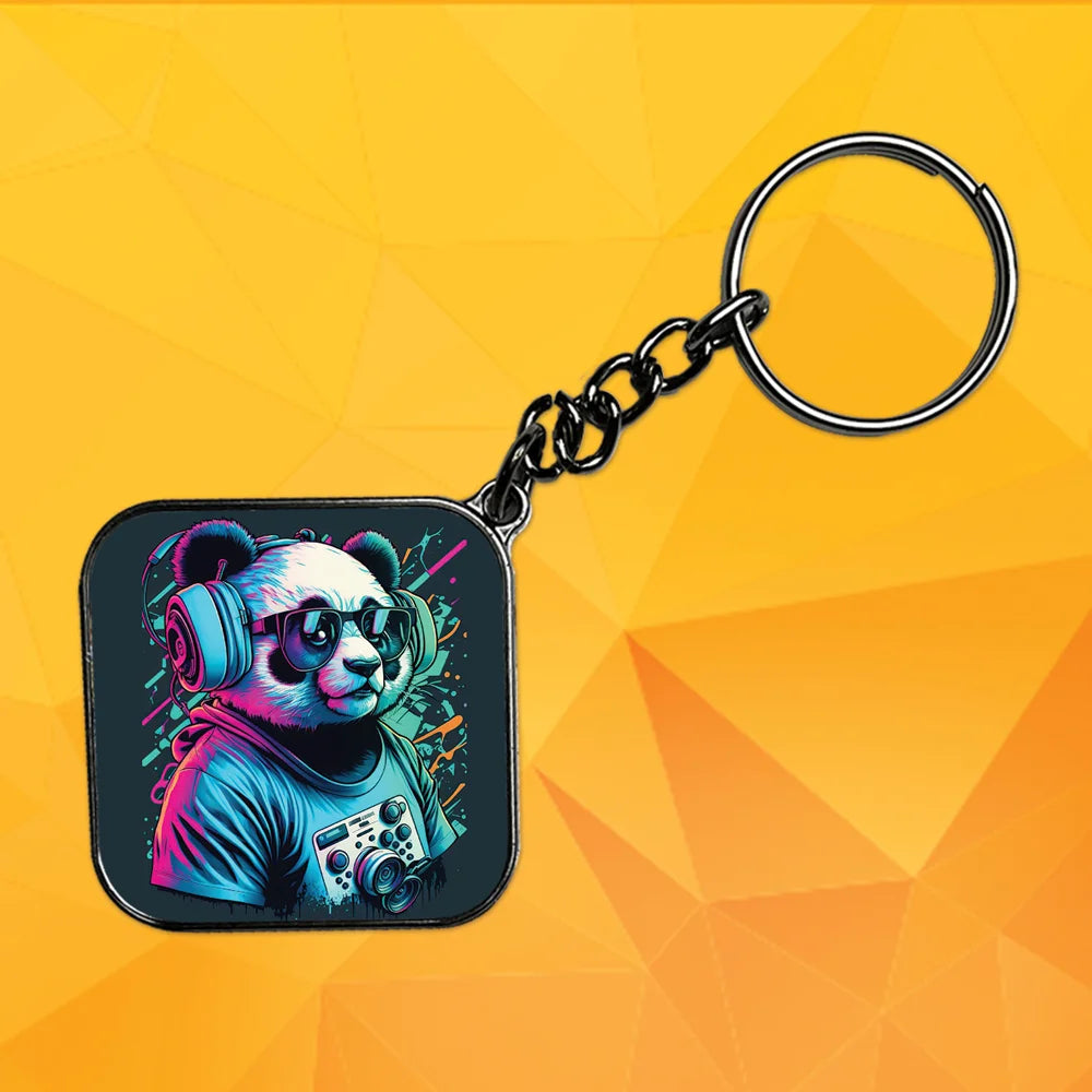 Panda DJ - Keychain With Silver Border (Pack Of 2)