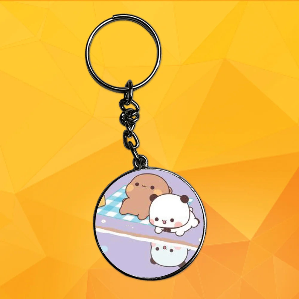 Cute Panda and Teddy - Keychain With Silver Border (Pack Of 2)